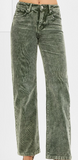 Green cord 
jeans on a white background