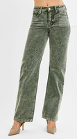 Green corduroy  jeans on a white background