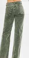 Green corduroy jeans on a white background