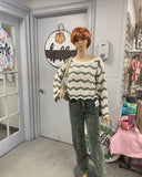 Kala Striped Crochet Sweater Green