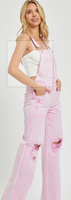 Risen Pink acid wash jean overalls