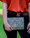 spotted leopard metallic clutch
