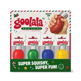 Packaging of goolala squishies with red, green, blue, and yellow colors on a white background.