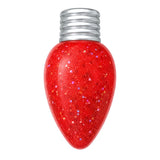 A red glitter Christmas light bulb nail art sticker with a silver screw base, shown on a solid white background.