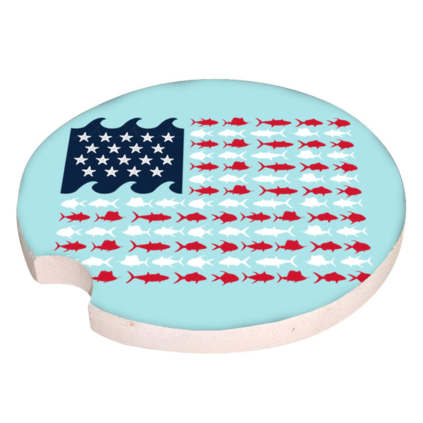 car coaster simply southern american flag fish