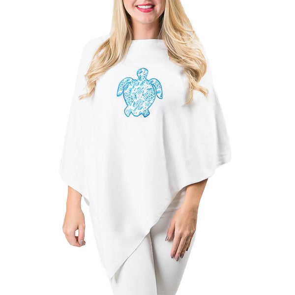 White sea turtle blue poncho